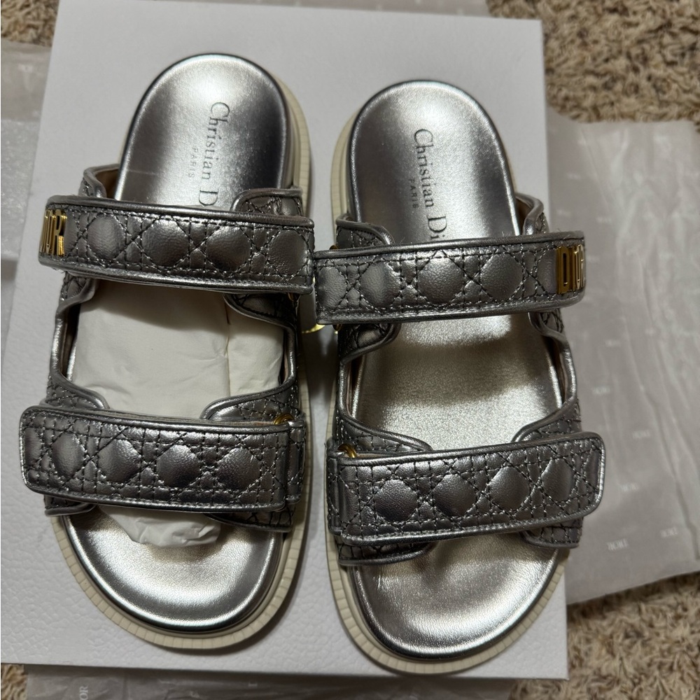 Dior  Metallic Silver Sandals size 37